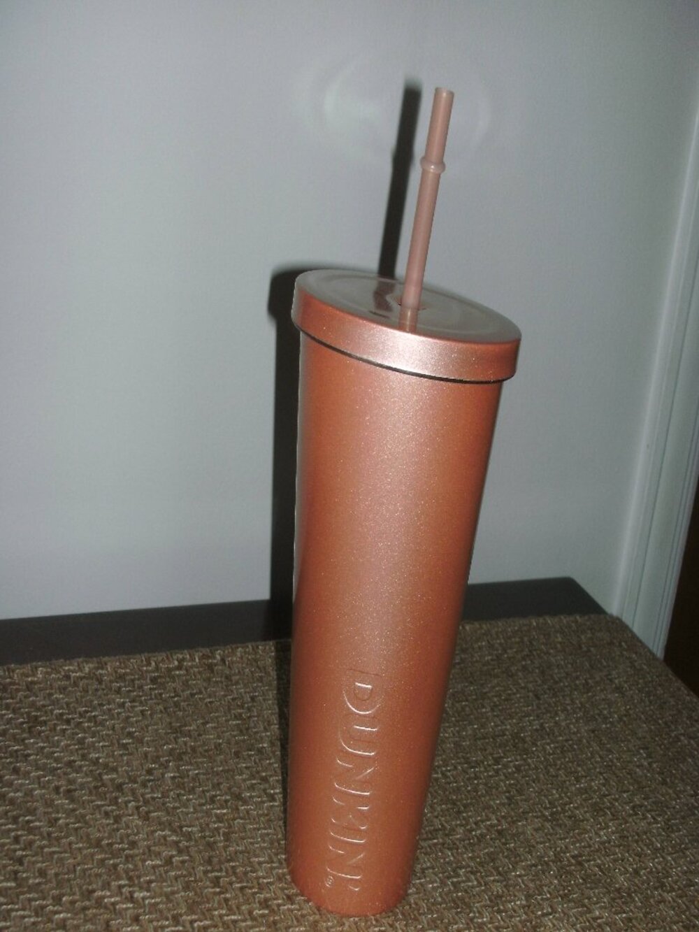 Dunkin Donuts Brown Iridescent Stainless Steel 24oz Tumbler Cup with Straw & Lid